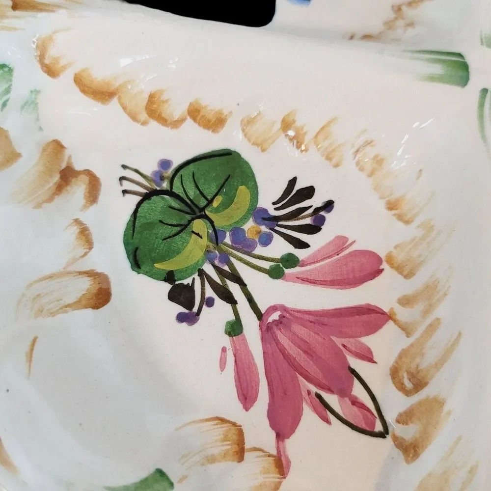 Vintage Italian Ceramic‎ Handpainted Floral Divided Serving Plate